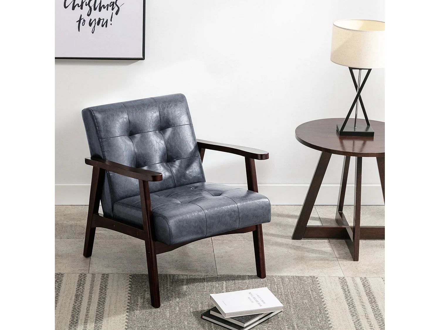 Sillón de madera sólida con diseño escandinavo moderno - gris de cuero natural hipoalergénico para sala de estar, oficina o dormitorio, dimensiones 67x76x76 cm