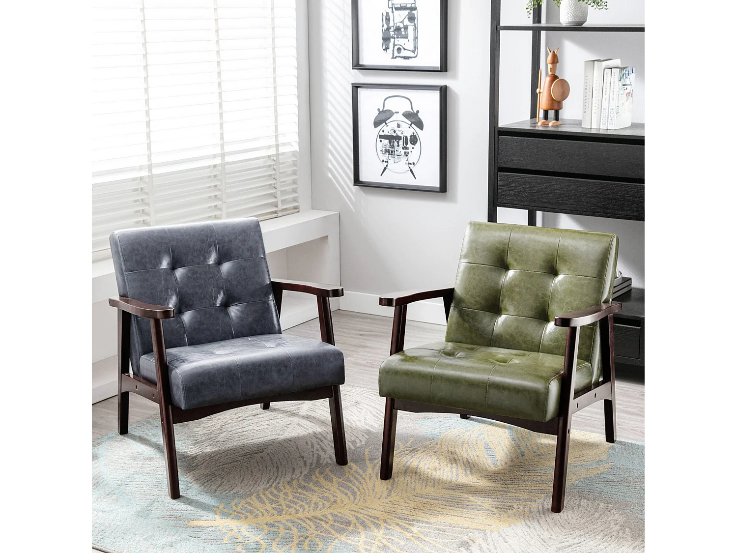 Sillón de madera sólida con diseño escandinavo moderno - gris de cuero natural hipoalergénico para sala de estar, oficina o dormitorio, dimensiones 67x76x76 cm