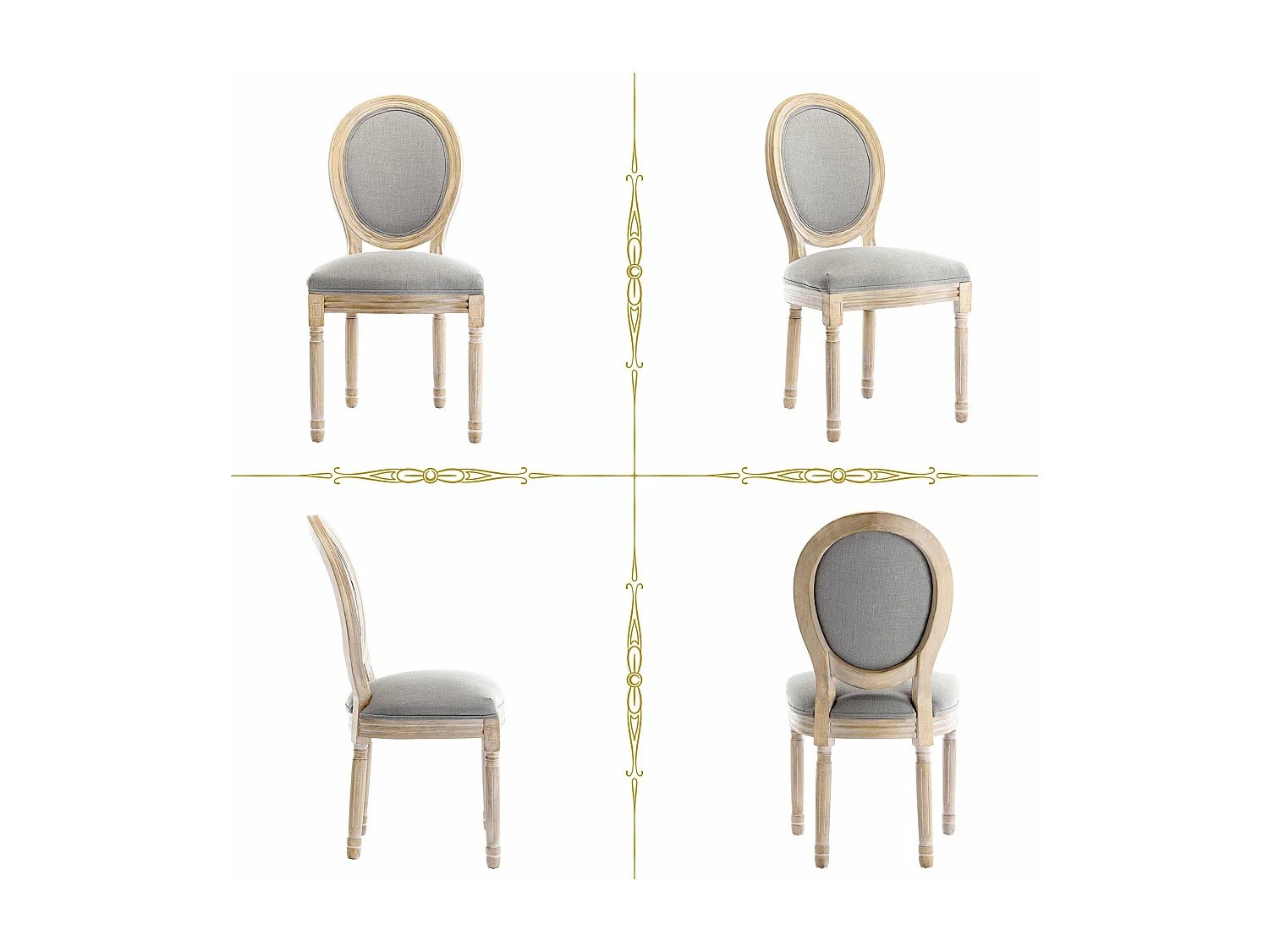 Silla de comedor barroca, sillas de comedor estilo rústico francés, silla barroca, silla tapizada, juego de 2 sillas de cocina de madera, color gris