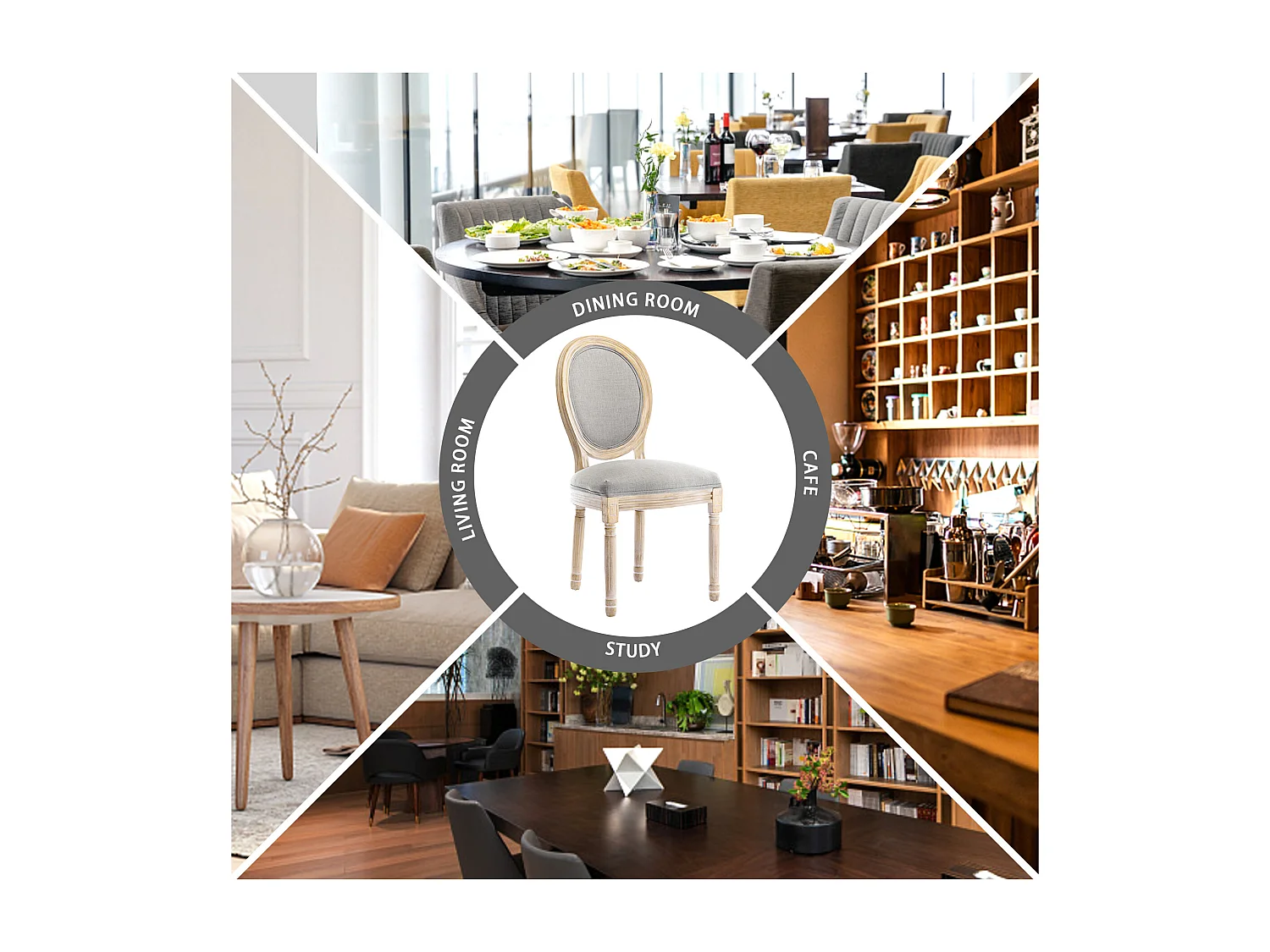 Silla de comedor barroca, sillas de comedor estilo rústico francés, silla barroca, silla tapizada, juego de 2 sillas de cocina de madera, color gris