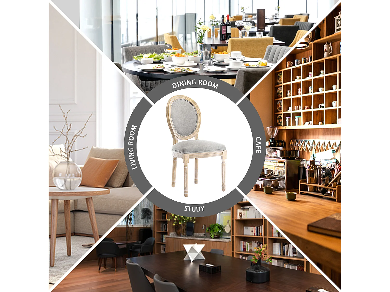 Silla de comedor barroca, sillas de comedor estilo rústico francés, silla barroca, silla tapizada, juego de 2 sillas de cocina de madera, color gris