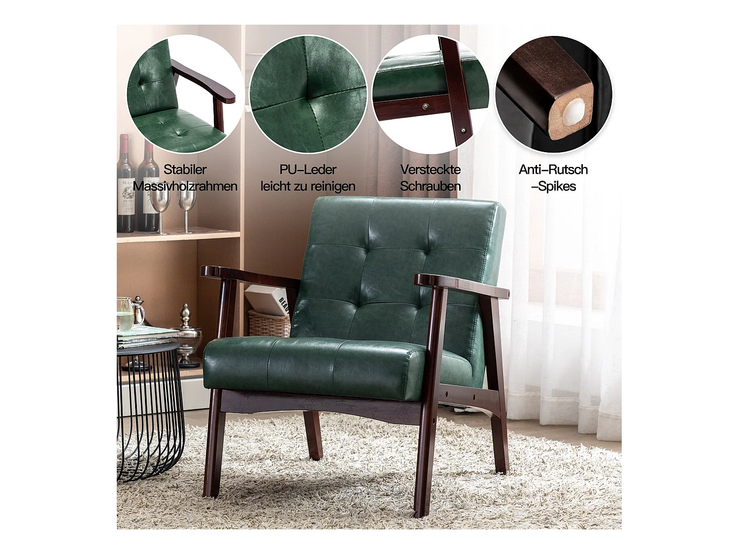 Silla de Madera con Brazos Fahlber - Sillón Relax para Interior/Exterior - Tapizado Beige Opcional