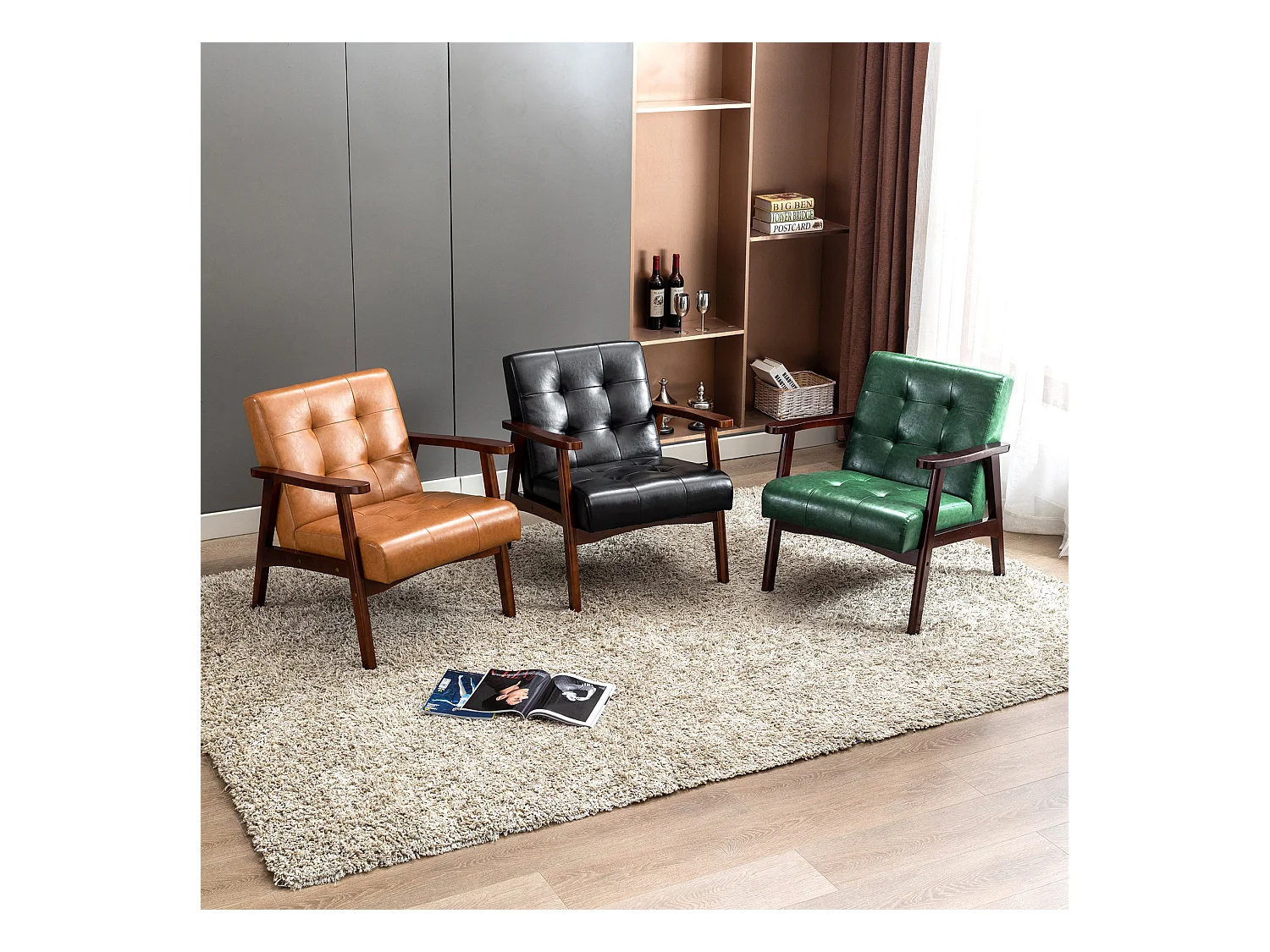 Silla de Madera con Brazos Fahlber - Sillón Relax para Interior/Exterior - Tapizado Beige Opcional