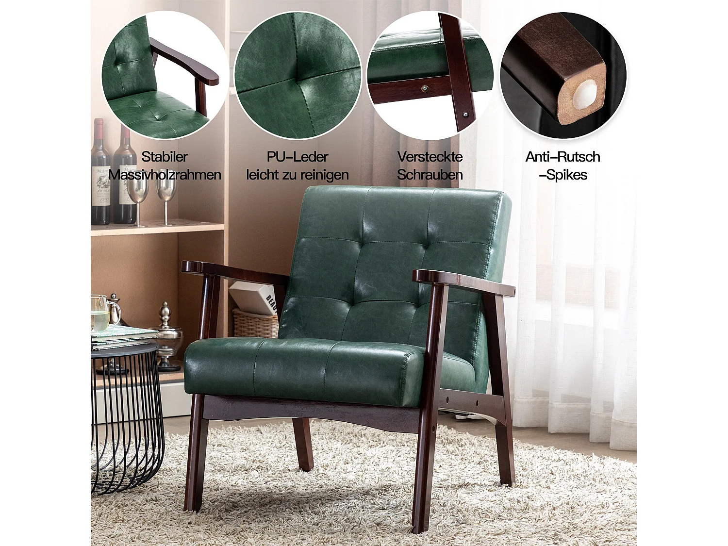 Silla de Madera con Brazos Fahlber - Sillón Relax para Interior/Exterior - Tapizado Beige Opcional