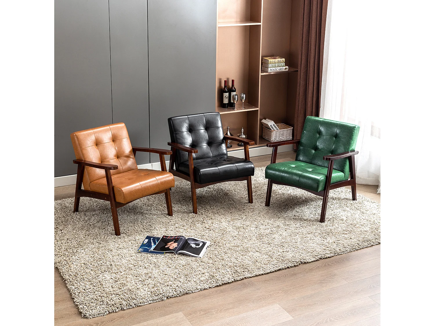 Silla de Madera con Brazos Fahlber - Sillón Relax para Interior/Exterior - Tapizado Beige Opcional