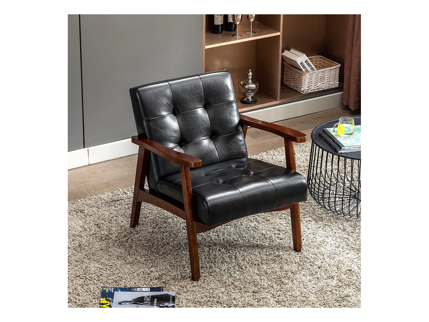 Silla de Madera con Brazos Fahlber - Sillón Relax para Interior/Exterior - Tapizado Beige Opcional