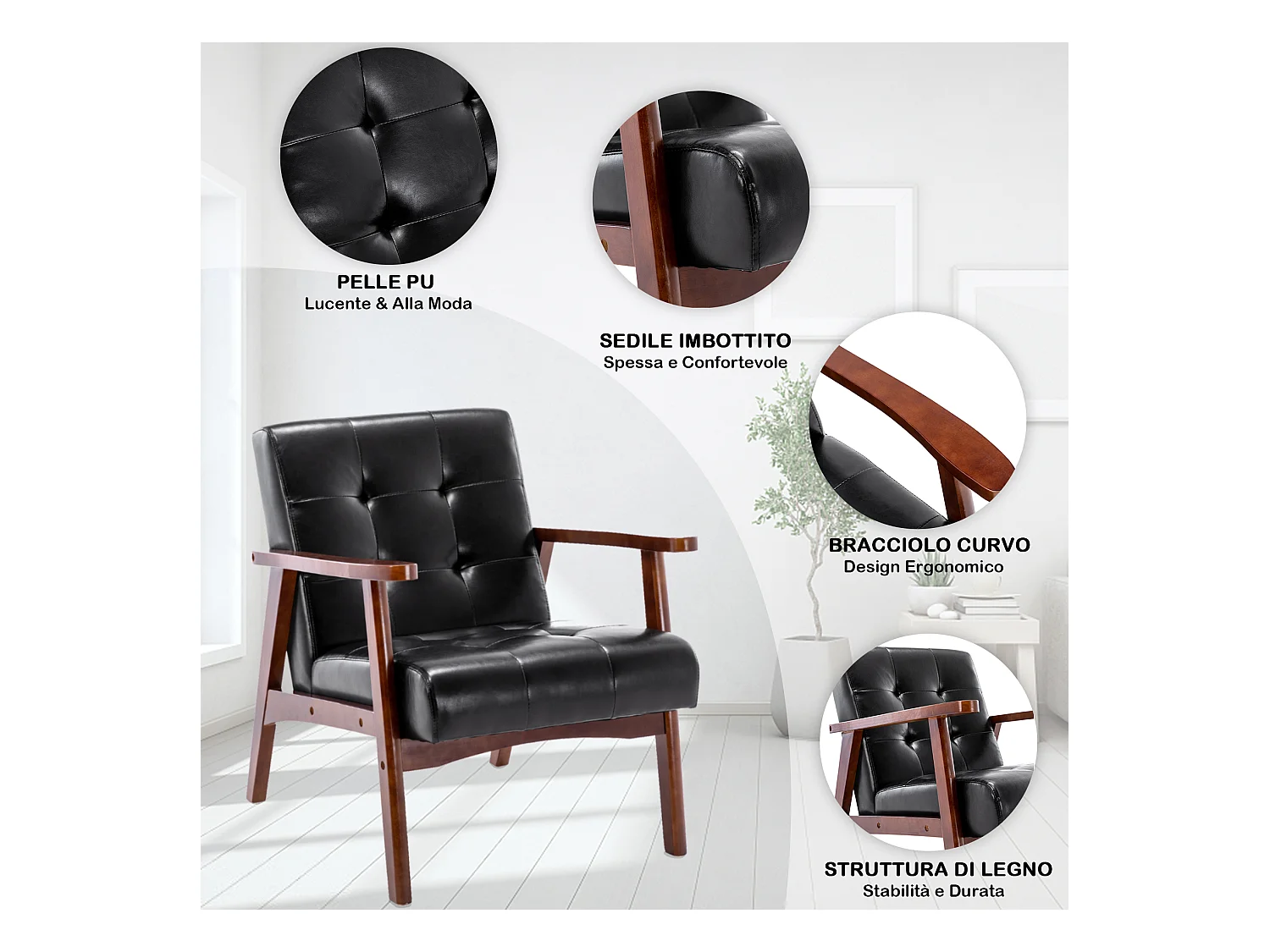 Silla de Madera con Brazos Fahlber - Sillón Relax para Interior/Exterior - Tapizado Beige Opcional