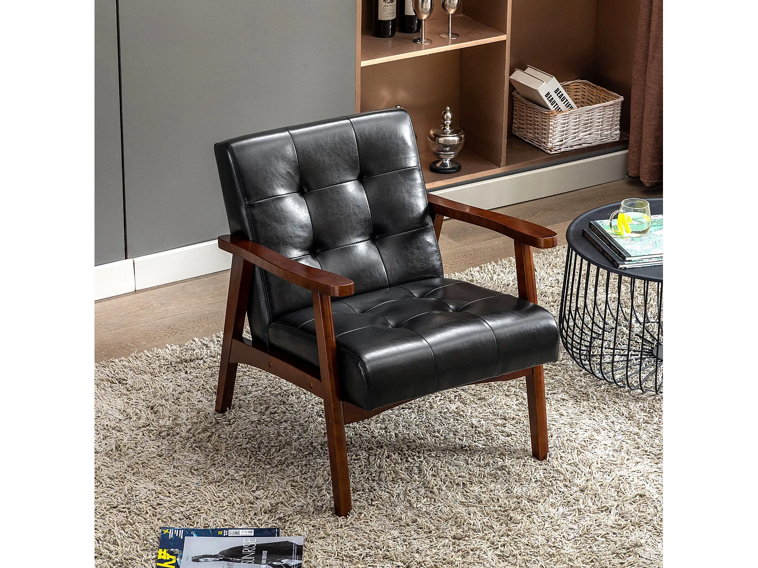 Silla de Madera con Brazos Fahlber - Sillón Relax para Interior/Exterior - Tapizado Beige Opcional