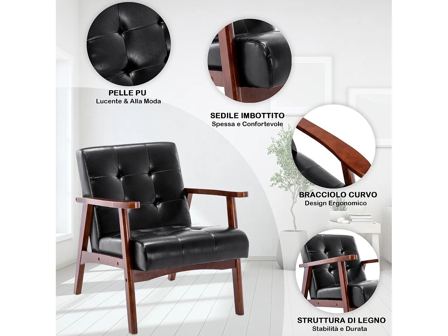 Silla de Madera con Brazos Fahlber - Sillón Relax para Interior/Exterior - Tapizado Beige Opcional