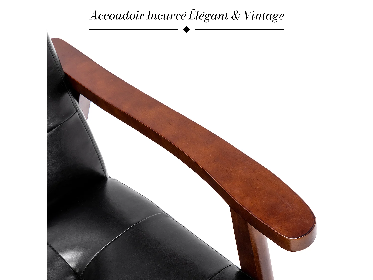 Sillón HomeMiYN, sillón de salón de piel sintética con estructura de madera, estilo retro