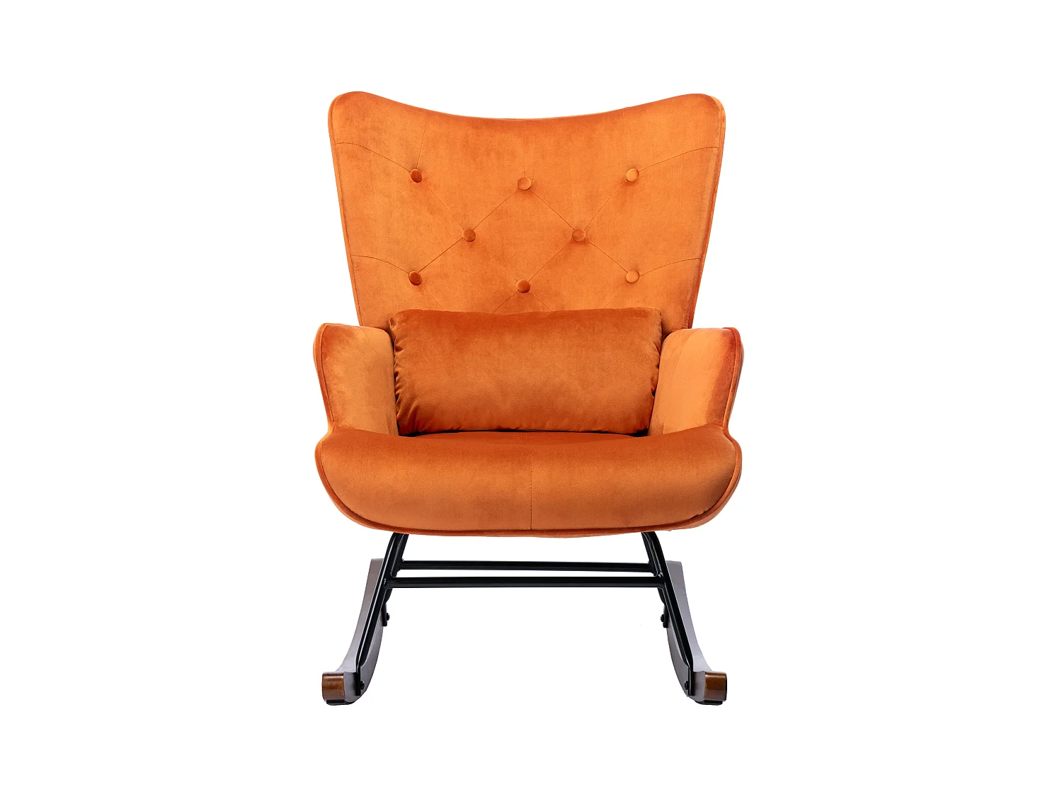 Mecedora Mecedora de Terciopelo con Estructura de Metal y Base de Madera, Silla tapizada para salón Sillón Retro Silla Color Caramelo