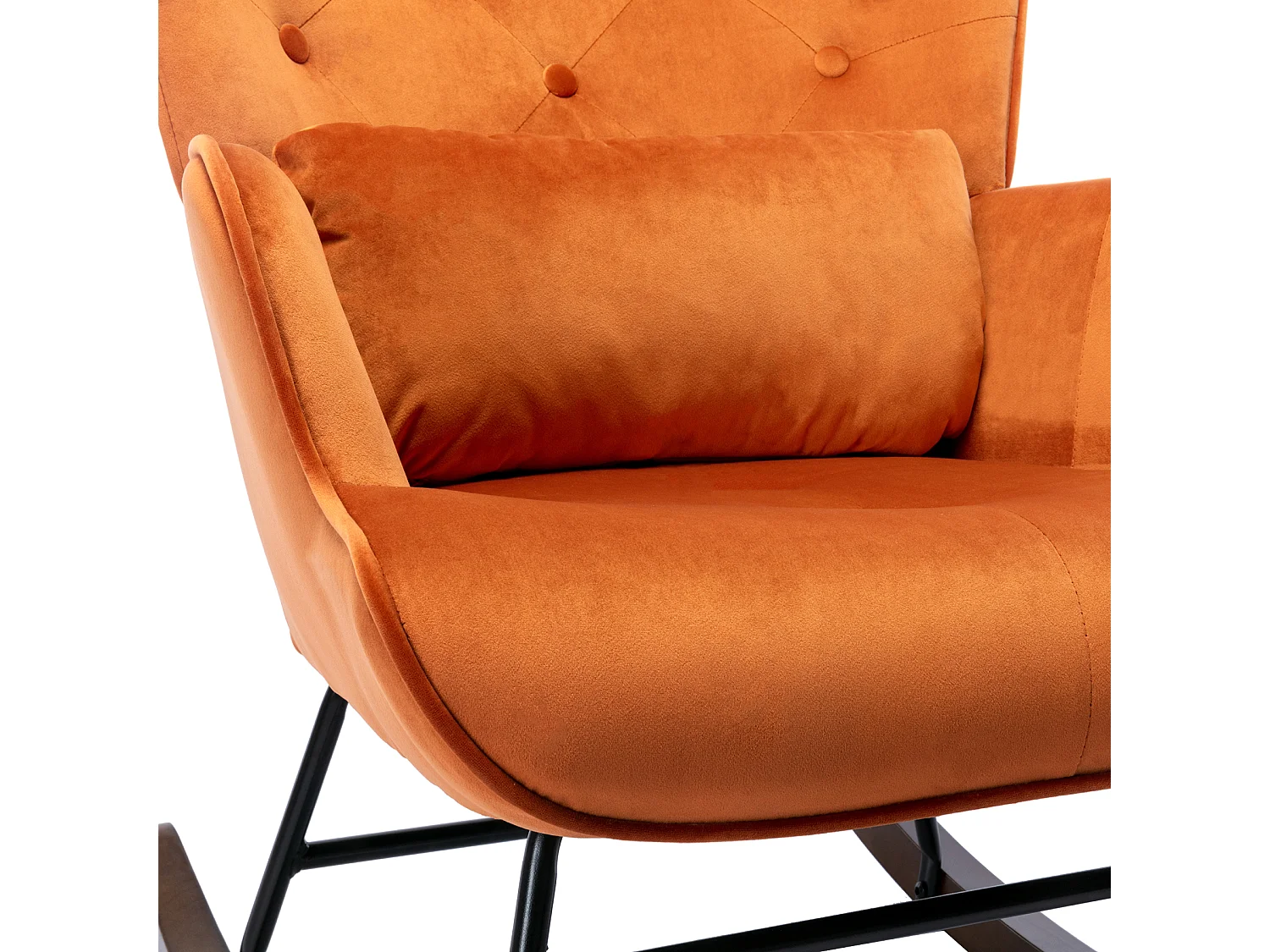 Schommelstoel, fluwelen schommelstoel met metalen frame en houten onderstel, gestoffeerde stoel voor de woonkamer, retro fauteuil, karamelkleurige stoel