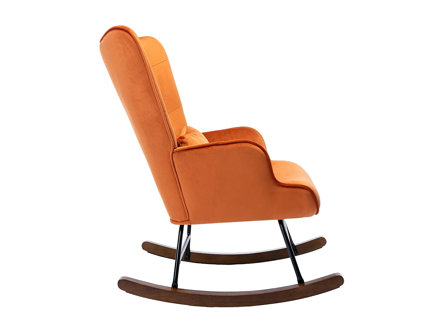 Schommelstoel, fluwelen schommelstoel met metalen frame en houten onderstel, gestoffeerde stoel voor de woonkamer, retro fauteuil, karamelkleurige stoel