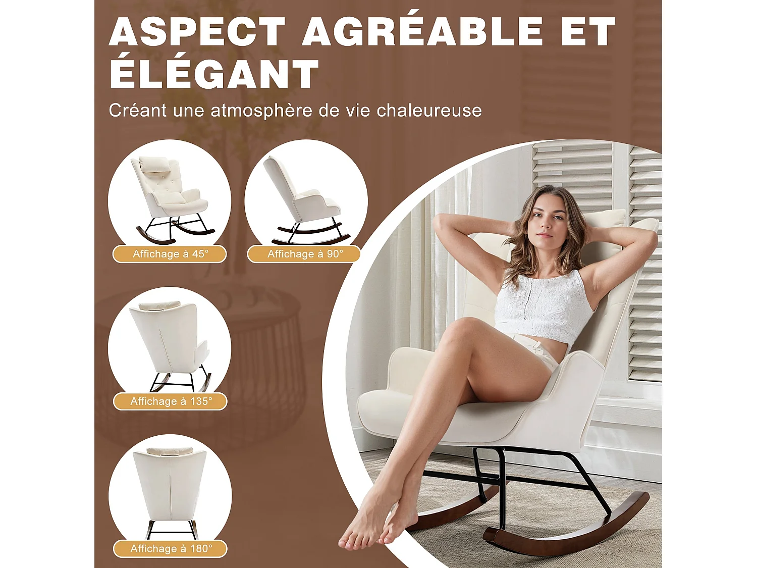 Schaukelstuhl mit Kopfstütze, Loungesessel aus Samt, Stillsessel, Schaukelstuhl