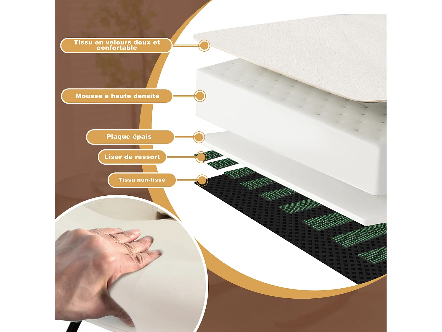 Schaukelstuhl mit Kopfstütze, Loungesessel aus Samt, Stillsessel, Schaukelstuhl