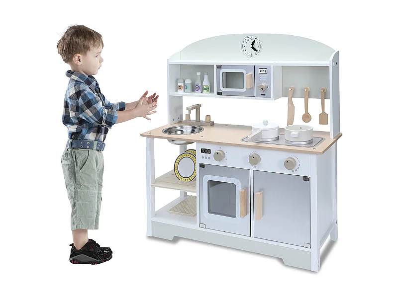 Multifunctionele houten kinderkeuken: creatief leerspeelgoed met veiligheidsvoorzieningen en modern design
