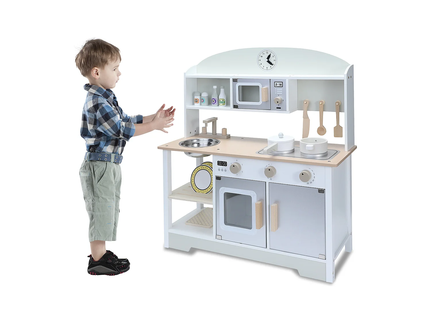 Cocina infantil de madera multifuncional: juguete de aprendizaje creativo con características de seguridad y diseño moderno