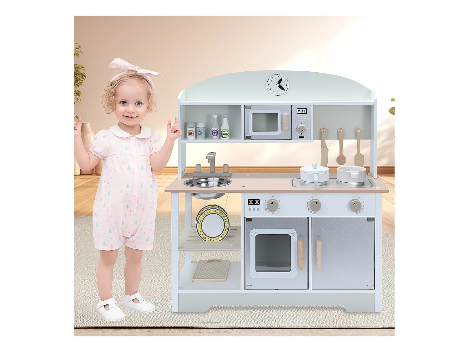 Cocina infantil de madera multifuncional: juguete de aprendizaje creativo con características de seguridad y diseño moderno