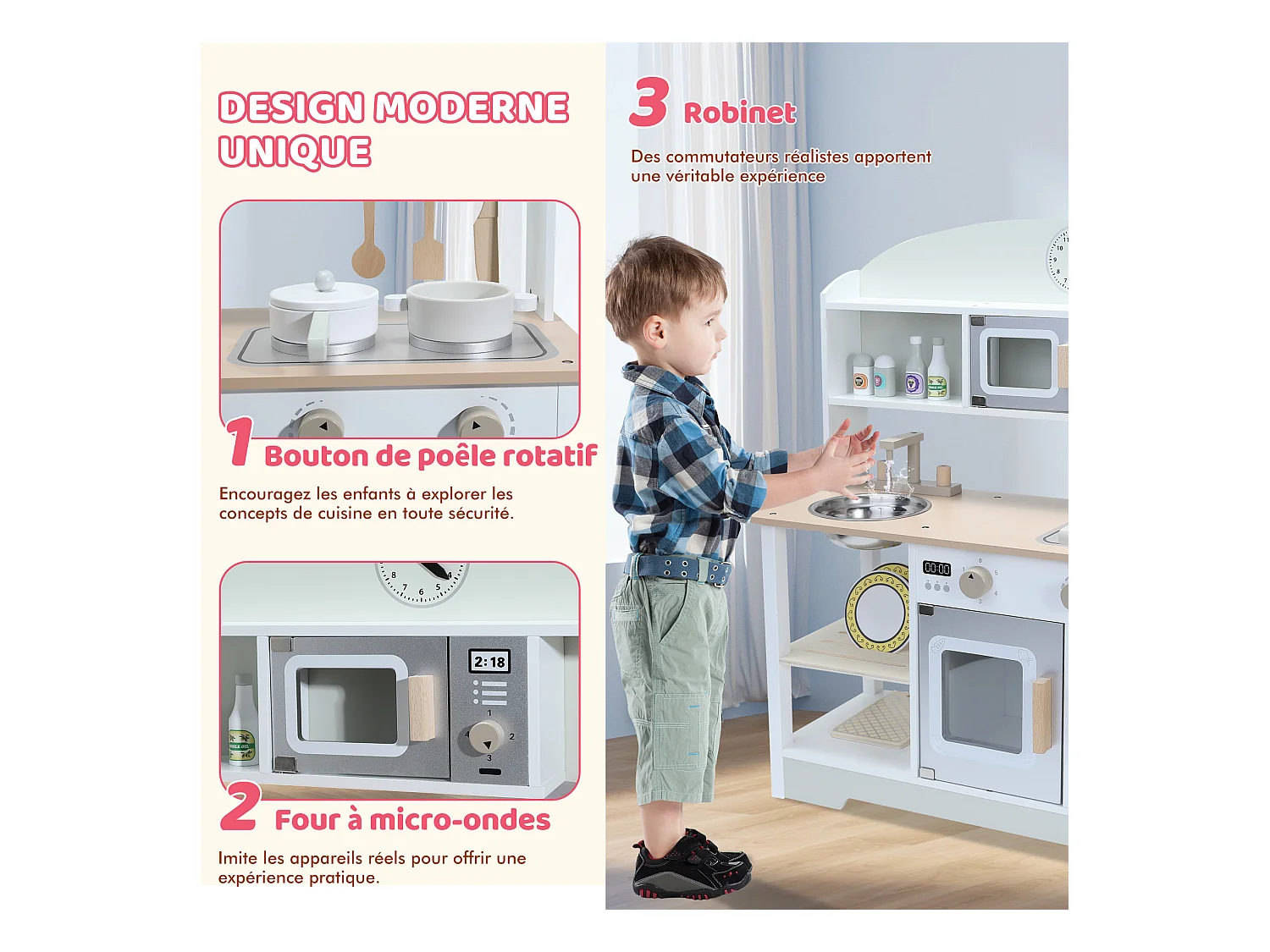 Cocina infantil de madera multifuncional: juguete de aprendizaje creativo con características de seguridad y diseño moderno