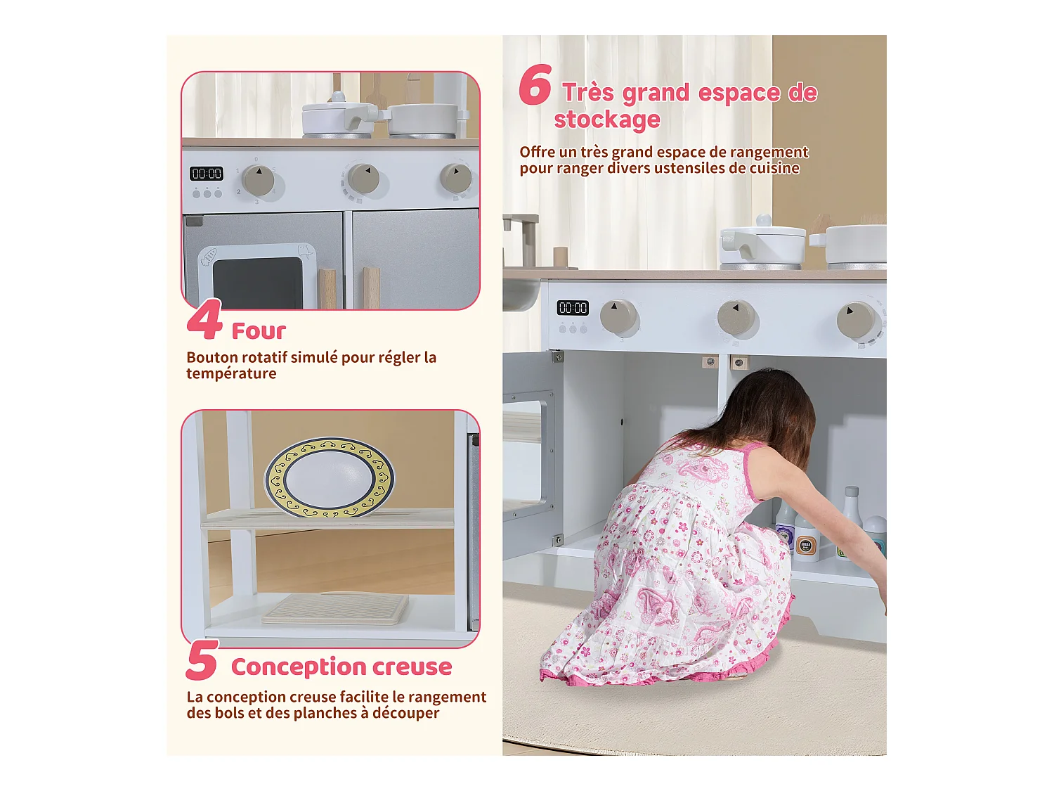 Cocina infantil de madera multifuncional: juguete de aprendizaje creativo con características de seguridad y diseño moderno