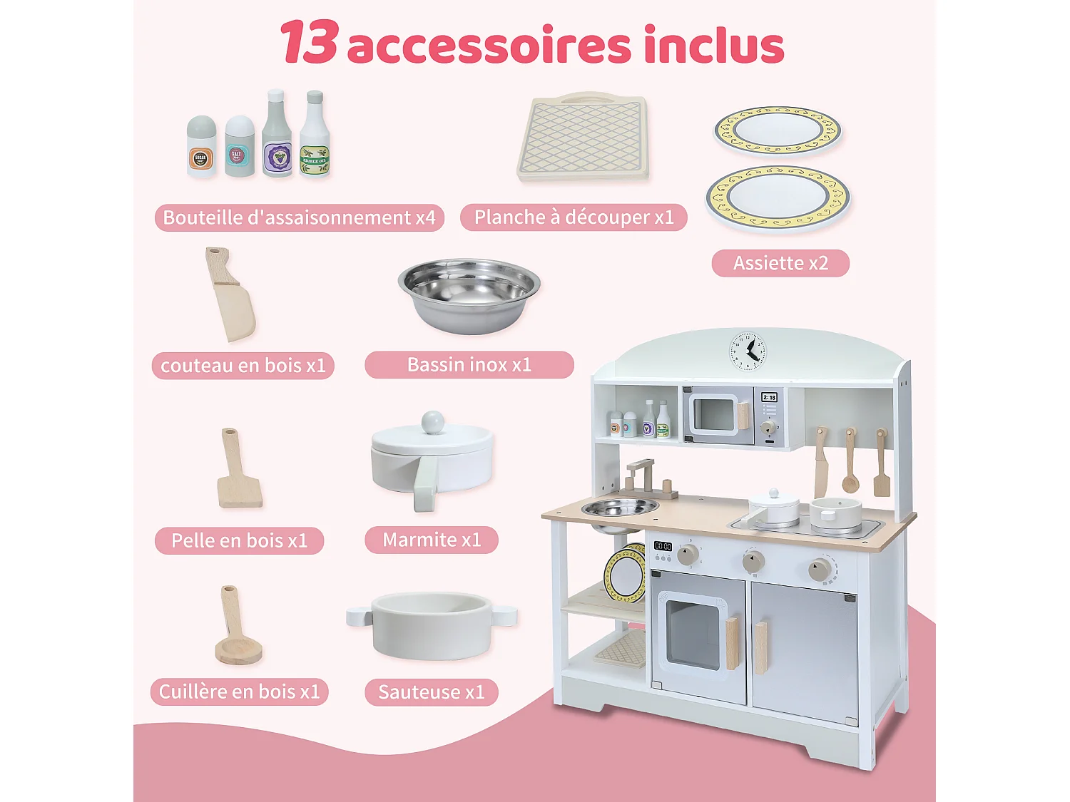 Cocina infantil de madera multifuncional: juguete de aprendizaje creativo con características de seguridad y diseño moderno