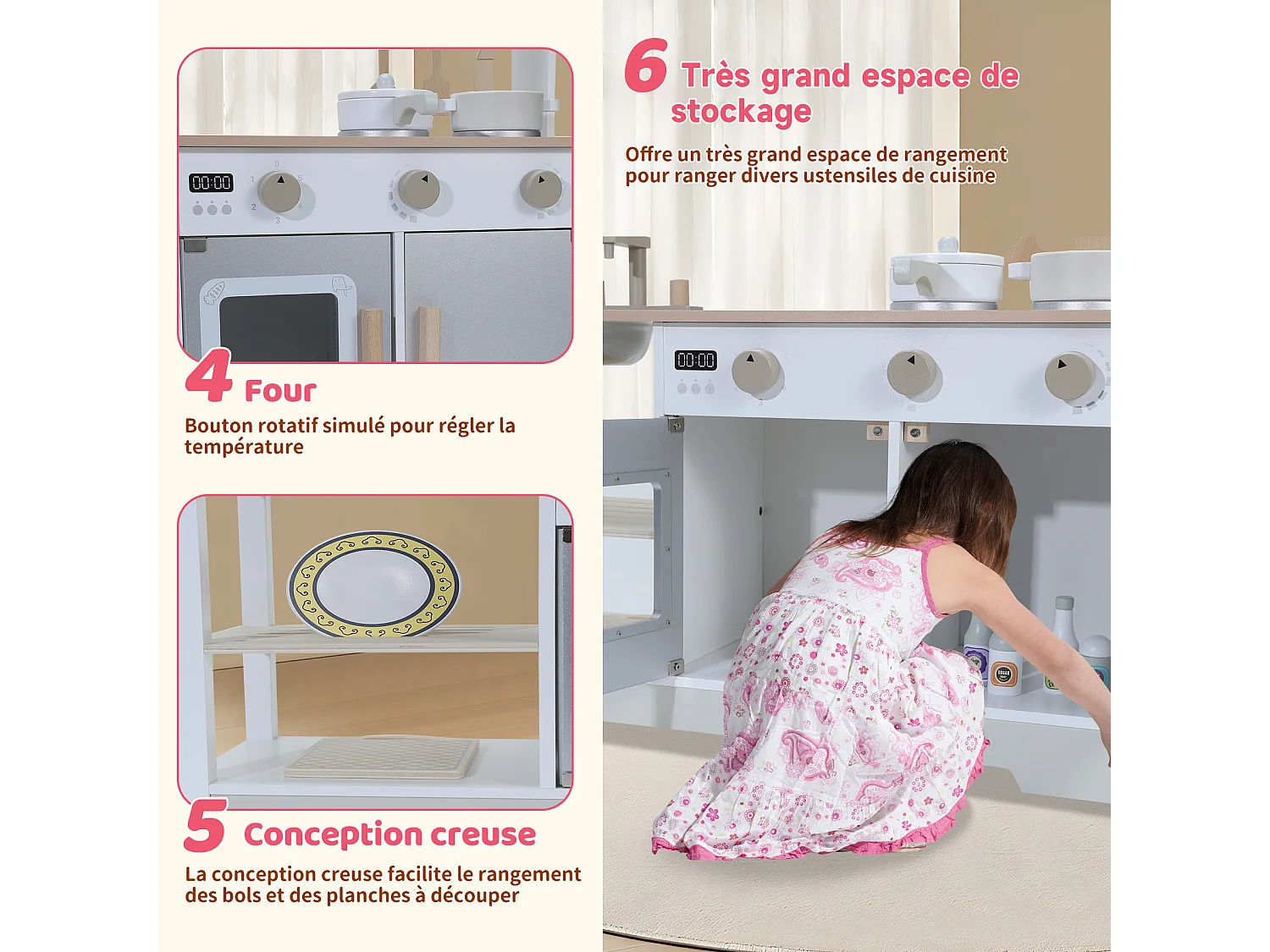 Cocina infantil de madera multifuncional: juguete de aprendizaje creativo con características de seguridad y diseño moderno