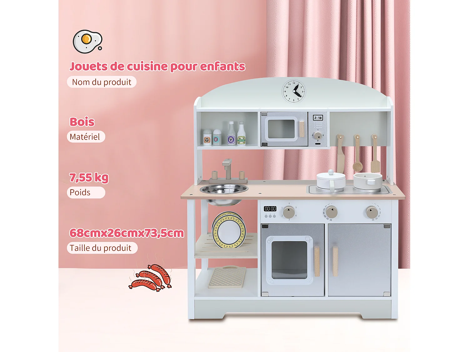 Cocina infantil de madera multifuncional: juguete de aprendizaje creativo con características de seguridad y diseño moderno