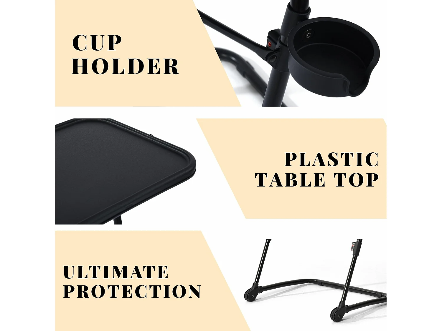 Urban Meuble Table de Maquillage Pliante Noire, Table de Chevet, Design Moderne, Métal Léger, Polyvalente et Gain de Place