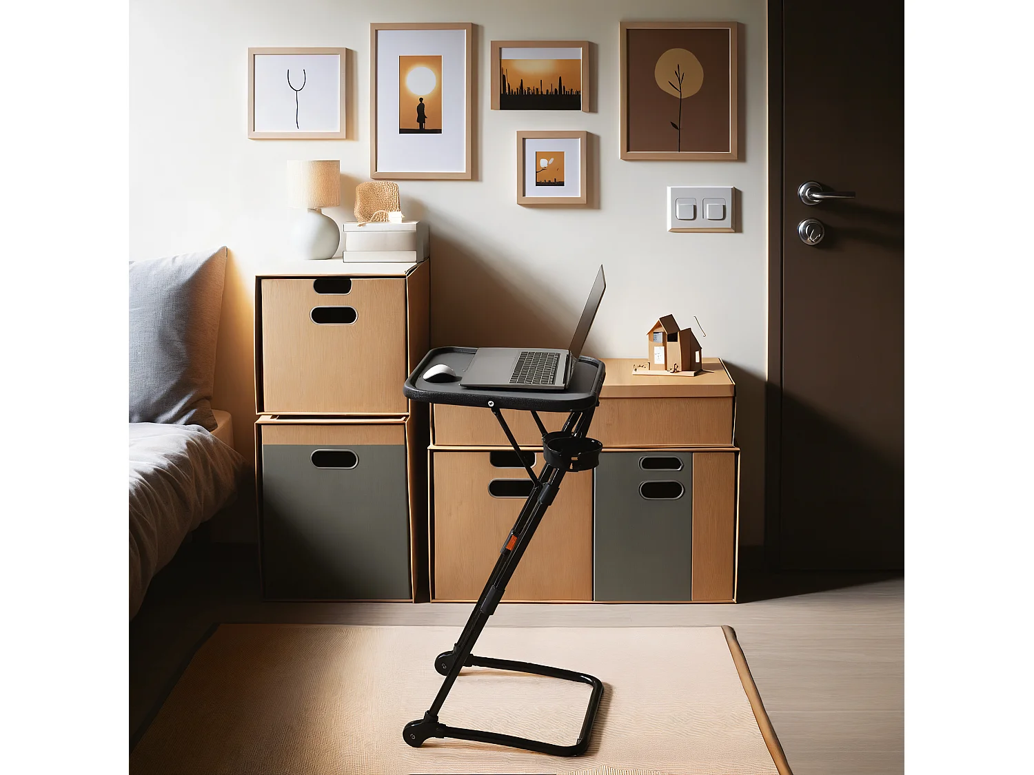 Urban Meuble Table de Maquillage Pliante Noire, Table de Chevet, Design Moderne, Métal Léger, Polyvalente et Gain de Place