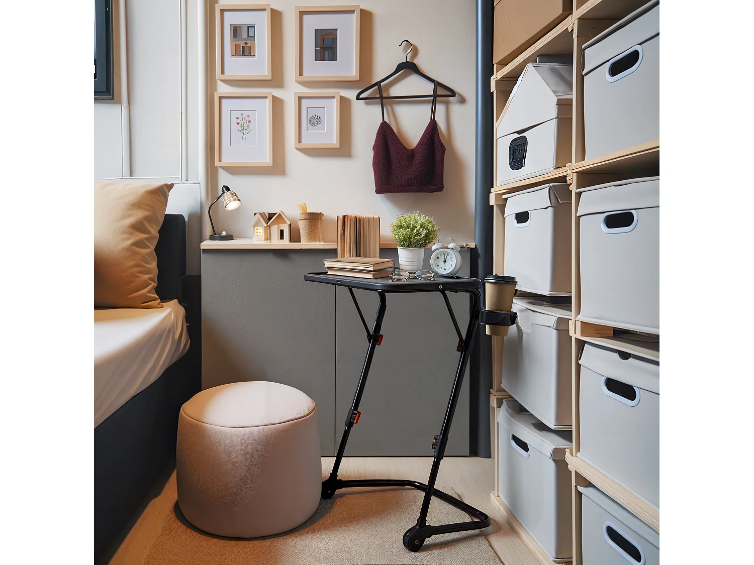 Urban Meuble Table de Maquillage Pliante Noire, Table de Chevet, Design Moderne, Métal Léger, Polyvalente et Gain de Place