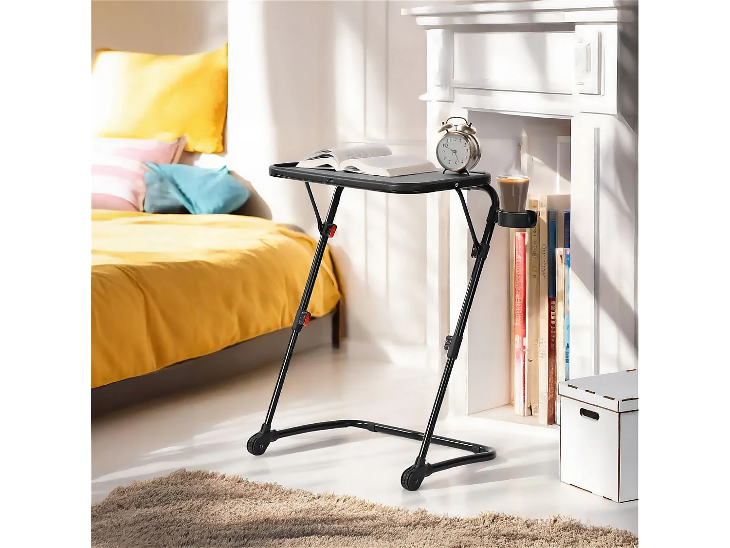 Urban Meuble Table de Maquillage Pliante Noire, Table de Chevet, Design Moderne, Métal Léger, Polyvalente et Gain de Place