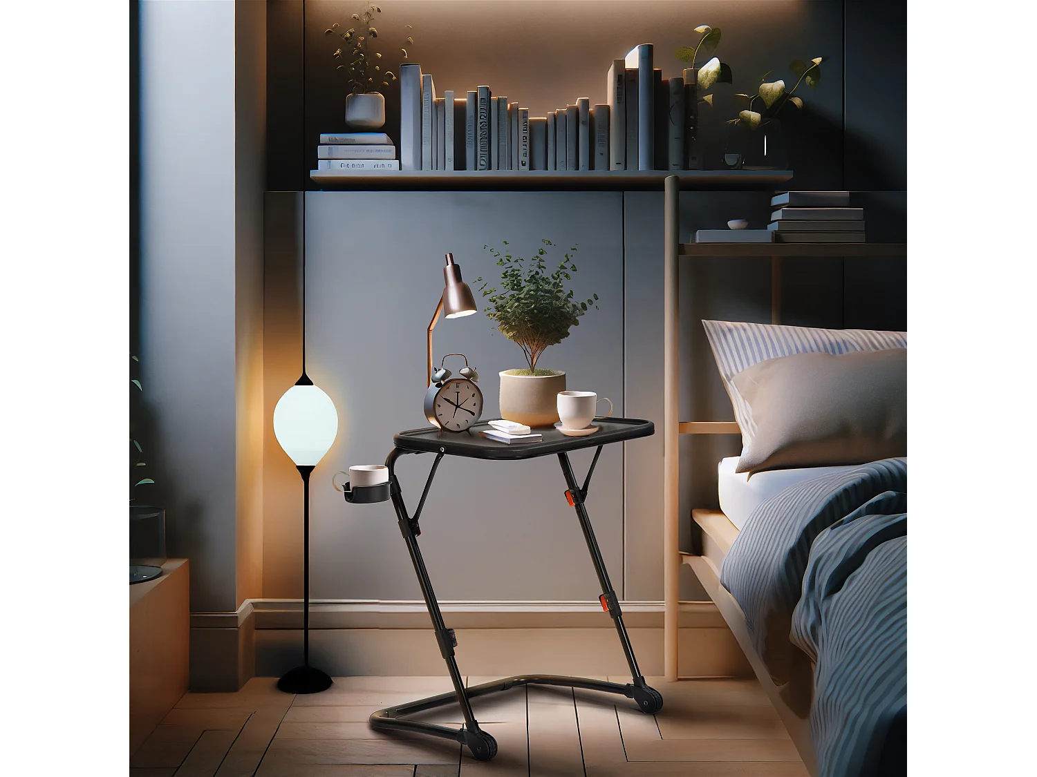 Urban Meuble Table de Maquillage Pliante Noire, Table de Chevet, Design Moderne, Métal Léger, Polyvalente et Gain de Place