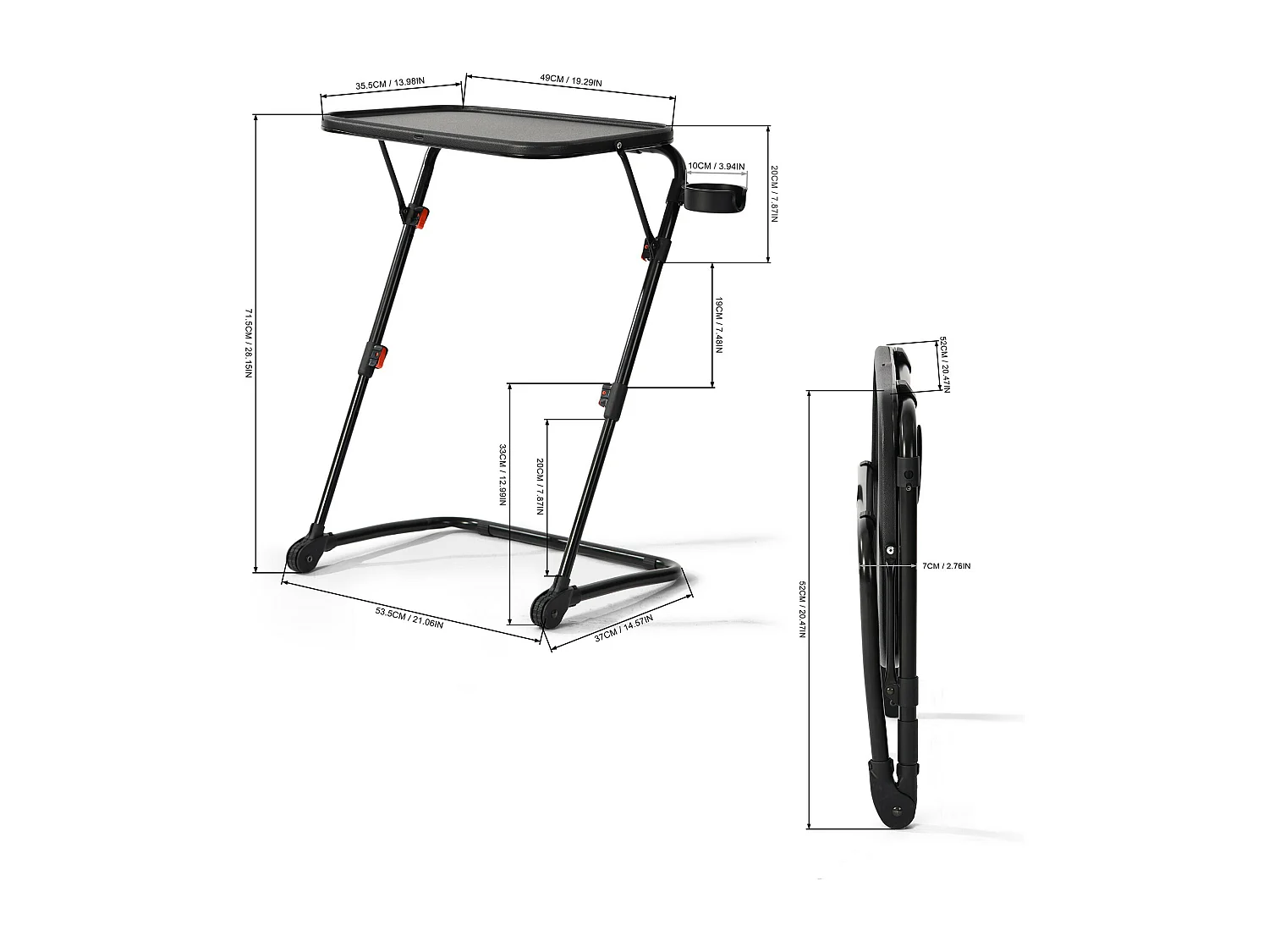 Urban Meuble Table de Maquillage Pliante Noire, Table de Chevet, Design Moderne, Métal Léger, Polyvalente et Gain de Place