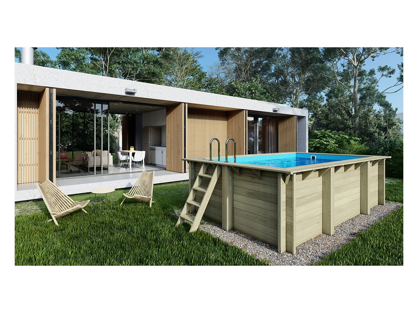 Piscine en bois Aqua 4.65x2.85 - H.1.24 m cadre en métal, sans dalle béton - BAS7306OSPU+SZA - ALTANKA