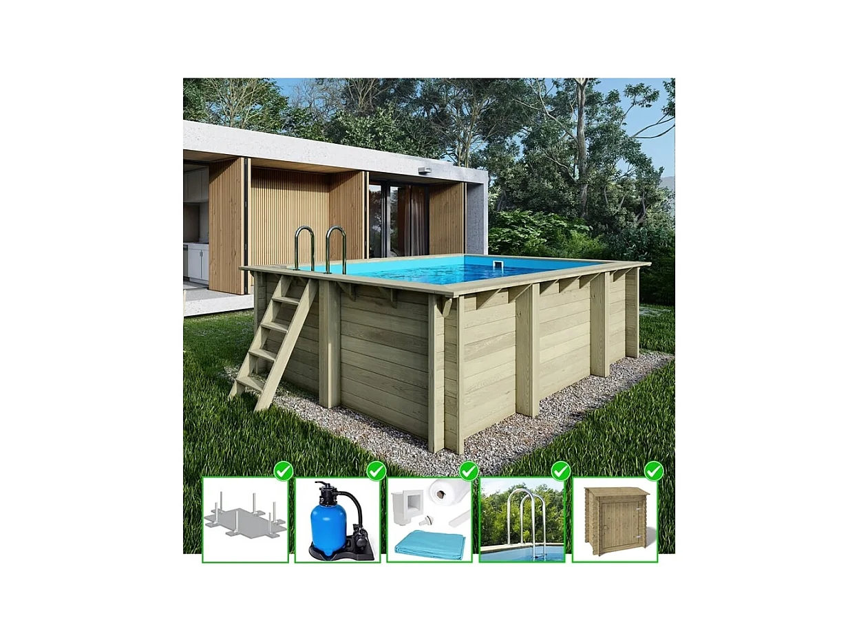 Piscine en bois Aqua 4,65x2,85 - H.1,24 m cadre en métal, sans dalle béton - BAS7306OSPU+SZA - ALTANKA