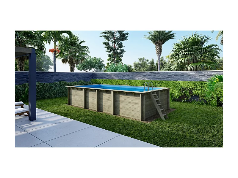 Piscine en bois Aqua 7x3.75 - H.1.45 m cadre en métal, sans dalle béton - BAS7308OSPU - ALTANKA