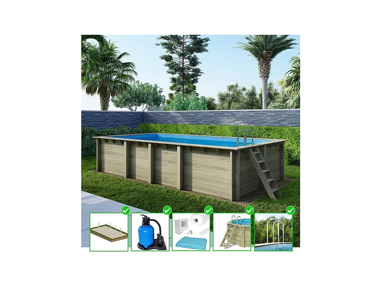 Piscina in legno Aqua 7x3.75 - H.1.45 m su telaio senza cementazione - BAS7308OSPU - ALTANKA
