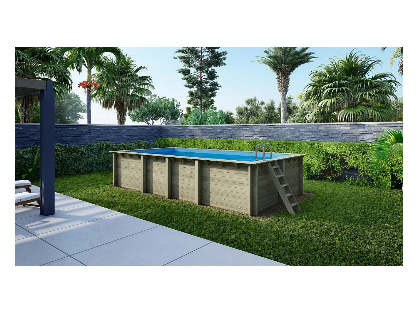 Piscine en bois Aqua 7x3.75 - H.1.45 m cadre en métal, sans dalle béton - BAS7308OSPU - ALTANKA