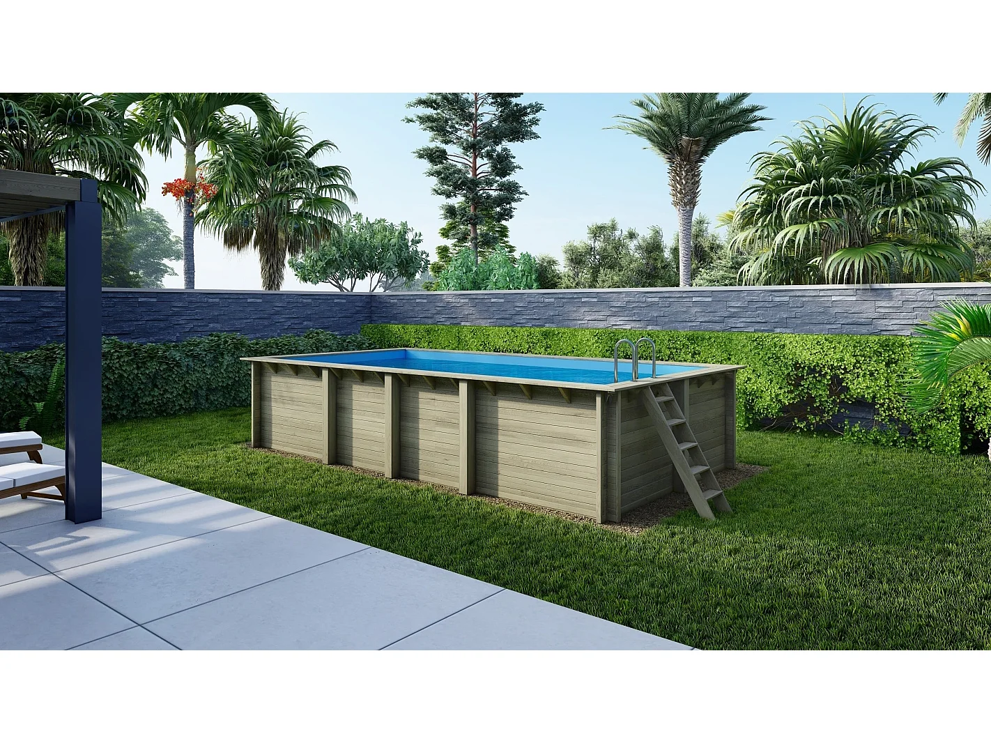 Piscina in legno Aqua 7x3.75 - H.1.45 m su telaio senza cementazione - BAS7308OSPU - ALTANKA