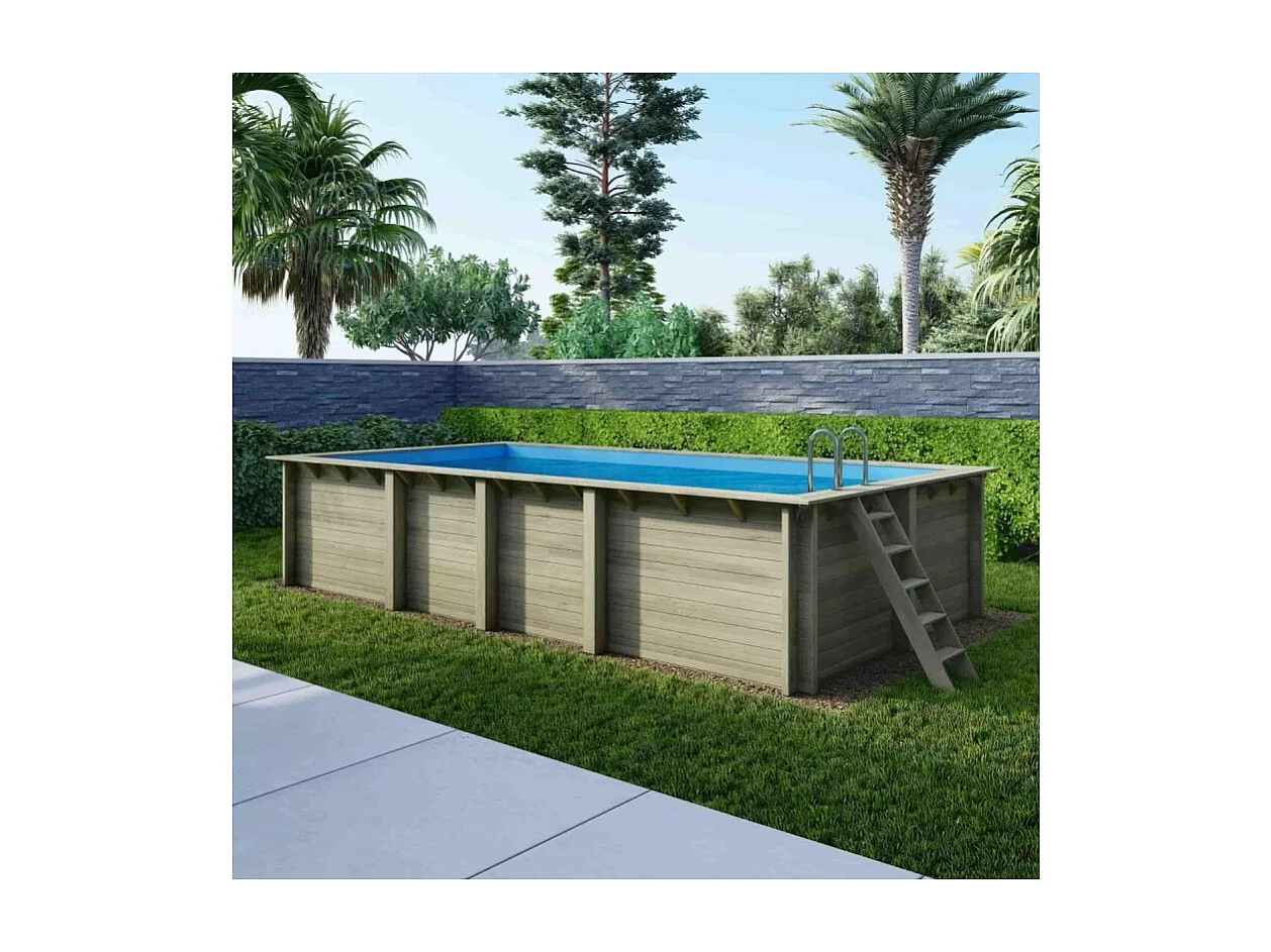 Piscina in legno AQUA 7 x 3.75 - H.1.45 m, azzurro chiaro, Su telaio - senza cementazione - BAS7308OSPU - ALTANKA