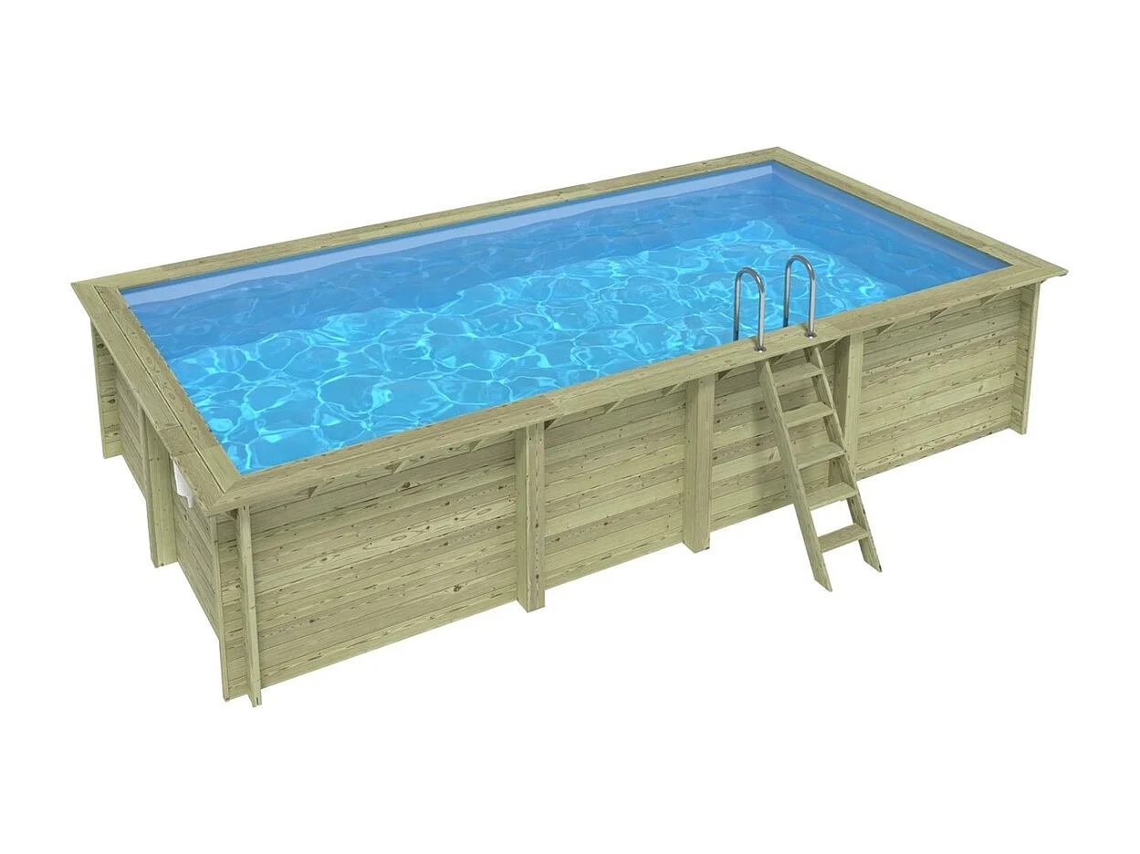 Piscine en bois AQUA 7 x 3.75 - H.1.45 m, bleu pâle, cadre en métal - sans dalle - BAS7308OSPU - ALTANKA