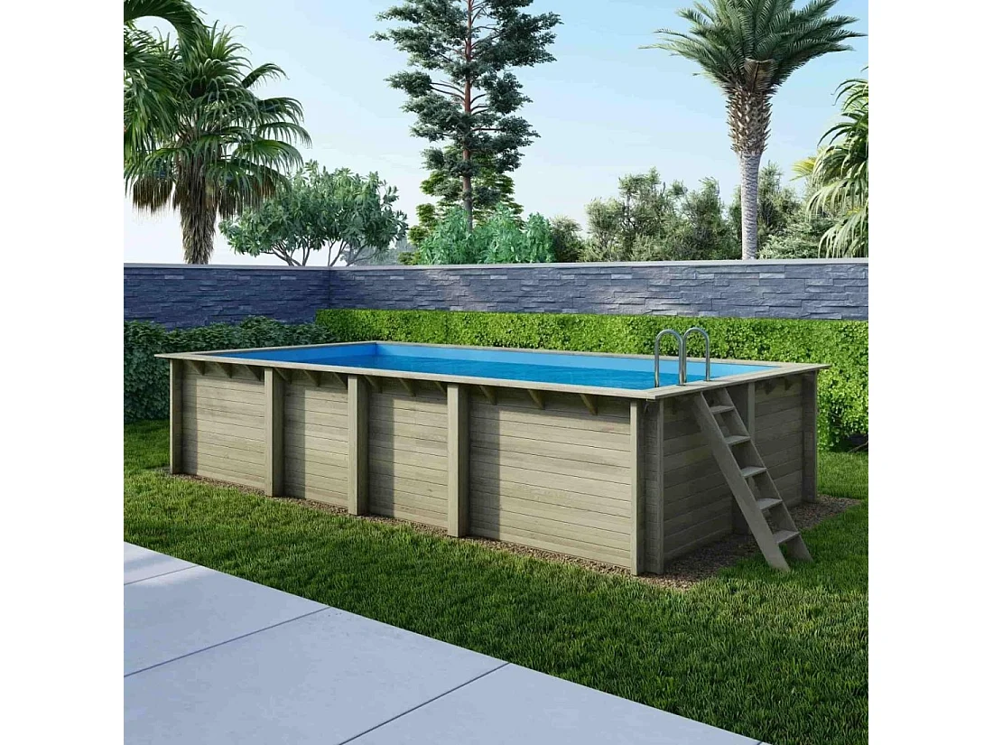 Piscine en bois AQUA 7 x 3.75 - H.1.45 m, bleu pâle, cadre en métal - sans dalle - BAS7308OSPU - ALTANKA