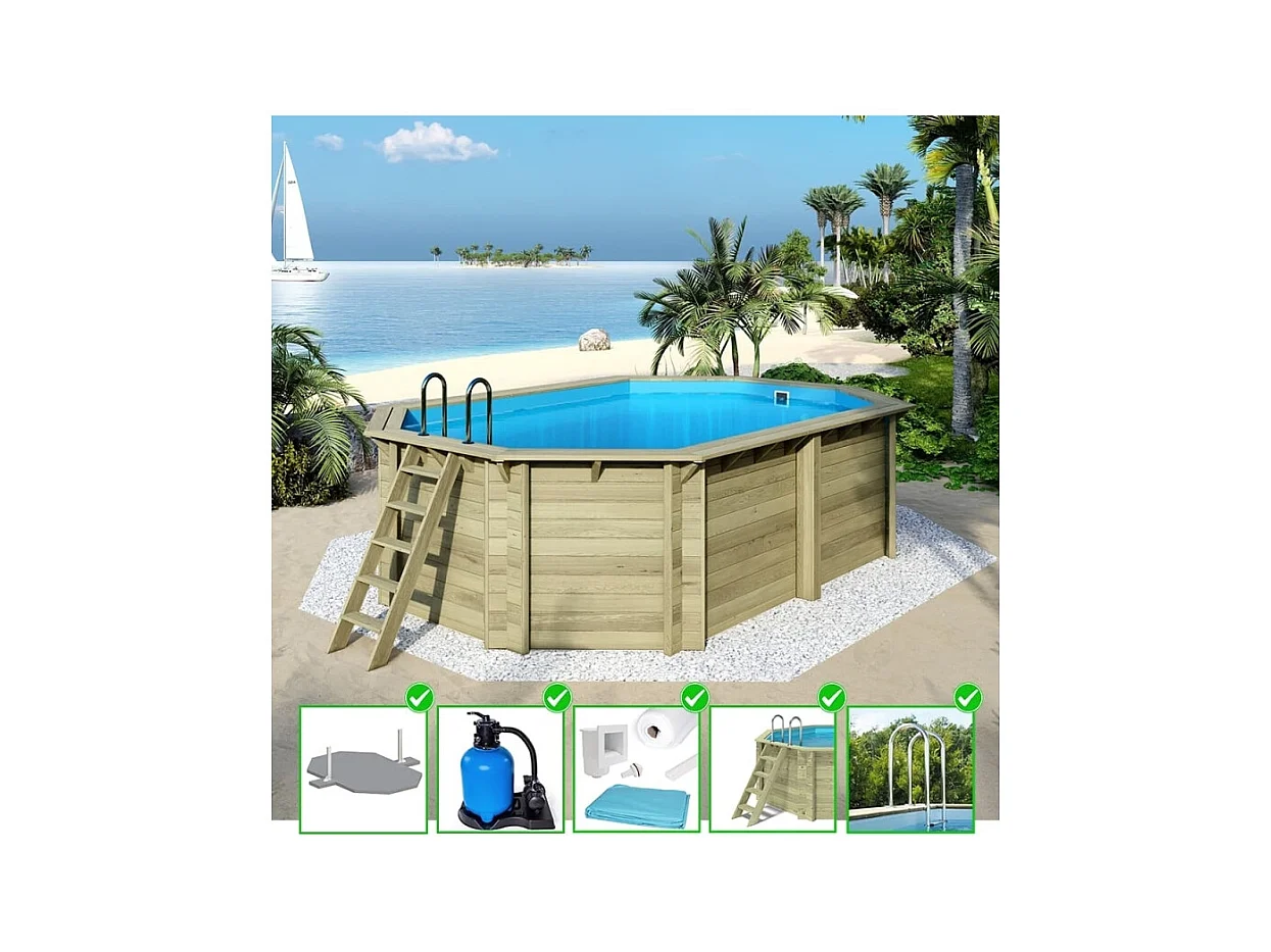 Piscina in legno Nemo 5.79x3.49 - H.1.45 m fissate su calcestruzzo esistente - BAS7304OSPL - ALTANKA