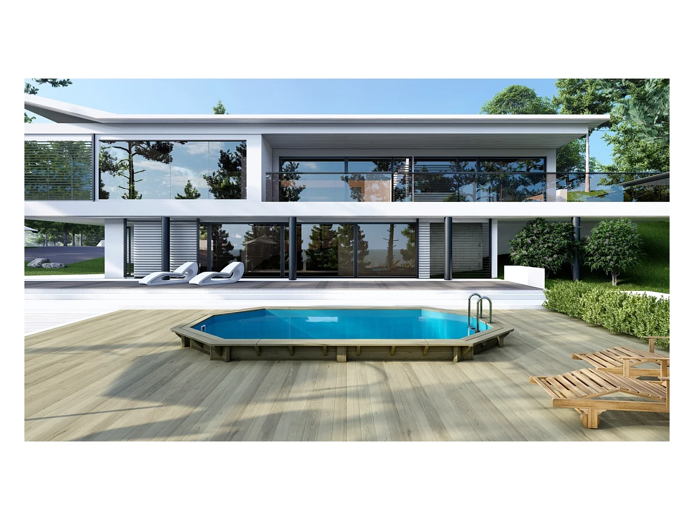 Piscine en bois Nemo 5.79x3.49 - H.1.45 m fixations à visser - BAS7304OSPL - ALTANKA