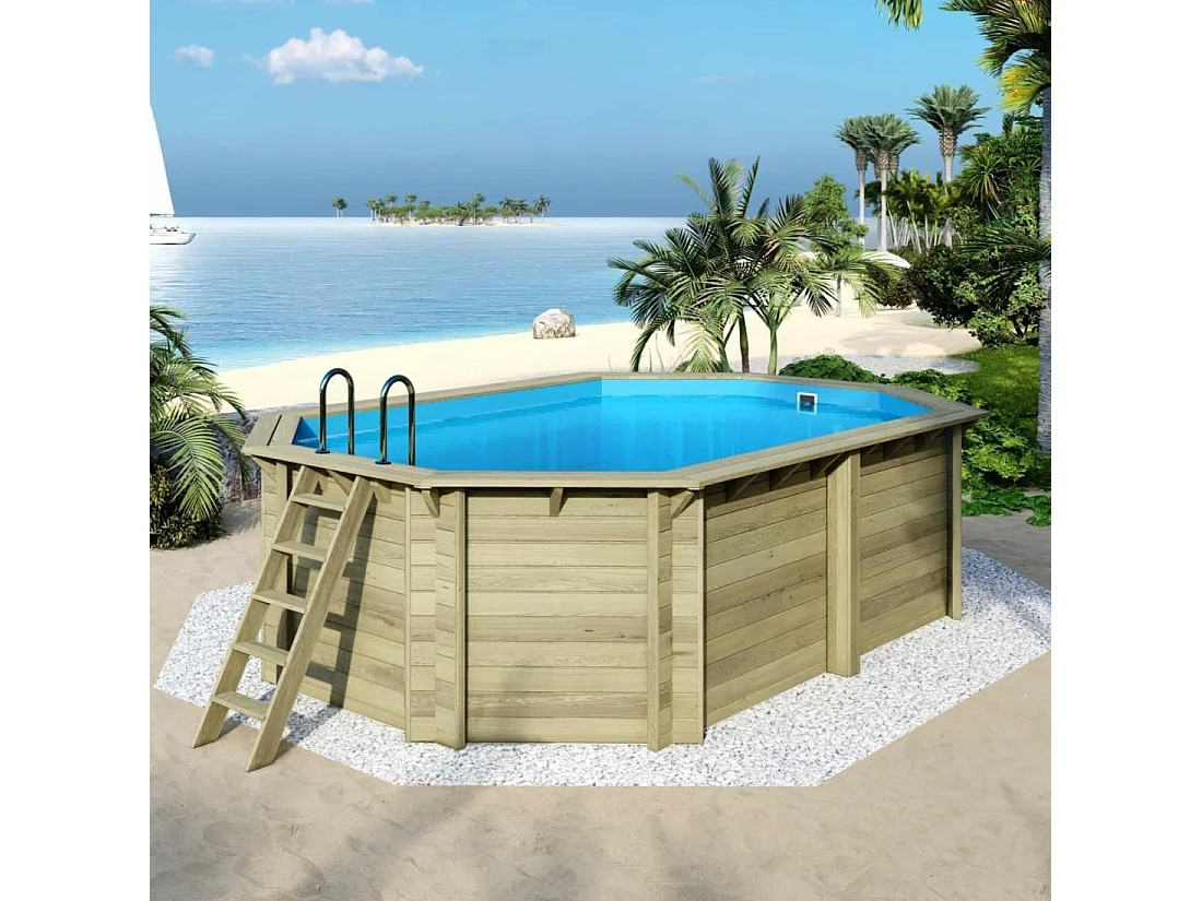 Piscine en bois NEMO 5.79 x 3.49 - H.1.45 m, bleu pâle, fixations à visser - BAS7304OSPL - ALTANKA