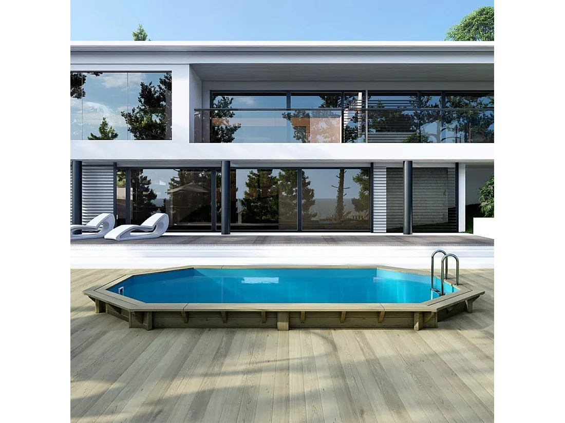 Piscine en bois NEMO 5.79 x 3.49 - H.1.45 m, bleu pâle, fixations à visser - BAS7304OSPL - ALTANKA