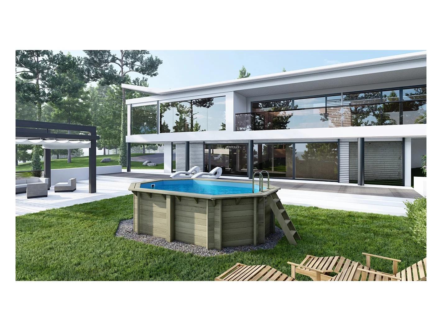 Piscine en bois Nemo 4.3x3 - H.1.18 m fixations à visser - BAS7302OSPL+SZA - ALTANKA