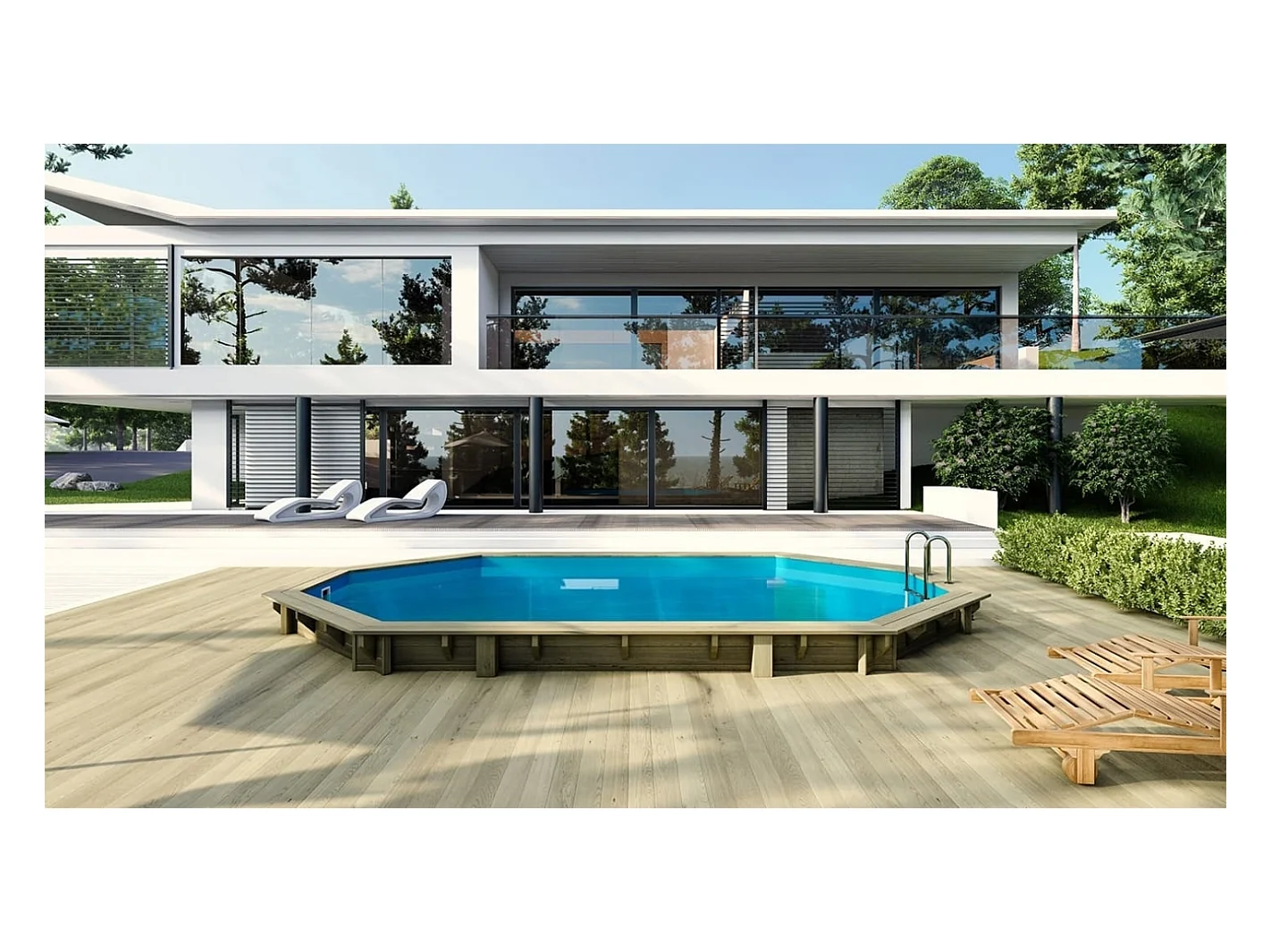 Piscina in legno 6.57x4.07 - H.1.20 m fissate su calcestruzzo esistente - BAS748OSPL - ALTANKA