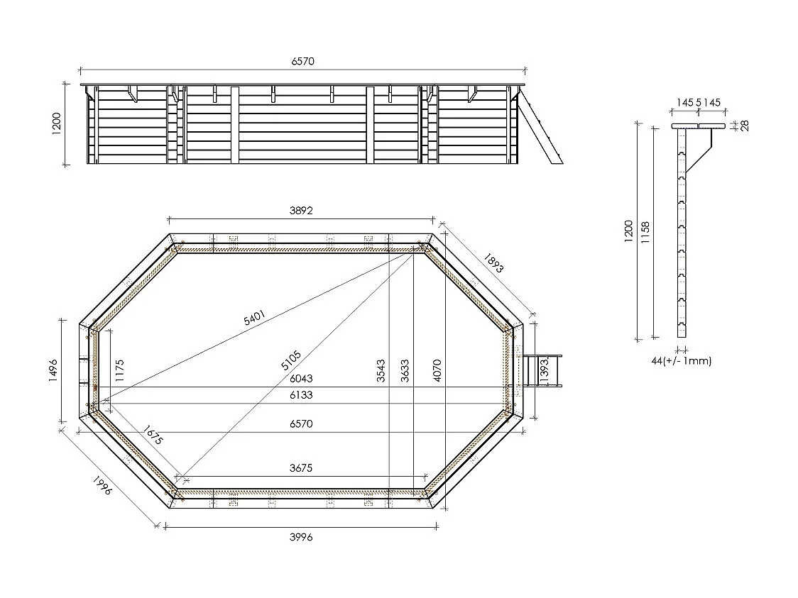 Piscine en bois 6.57x4.07 - H.1.2 m fixations à visser - BAS748OSPL - ALTANKA