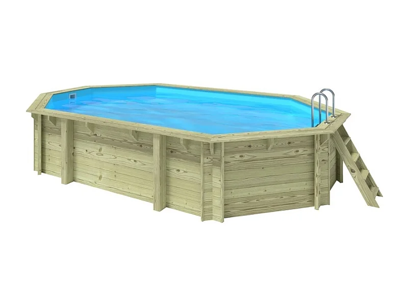 Piscina in legno Sao Paulo 6.57 x 4.07 - H.1.2 m, azzurro chiaro, con supporti fissati al calcestruzzo - BAS748OSPL - ALTANKA